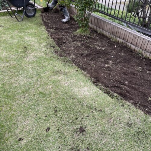 既存の芝の撤去です。 既存の芝の撤去です。