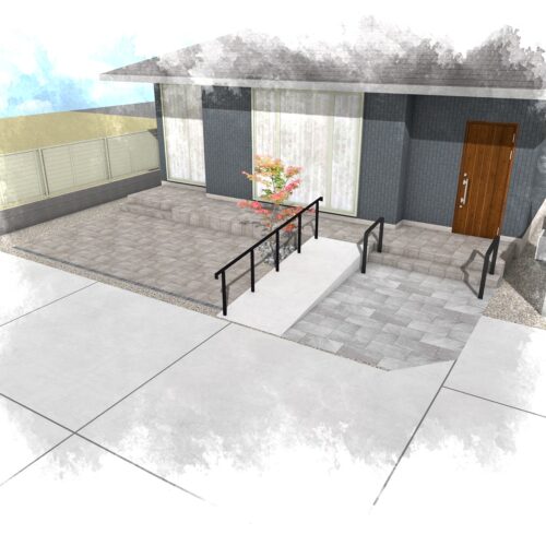 北側犬走り部分のコンクリートの養生となります。